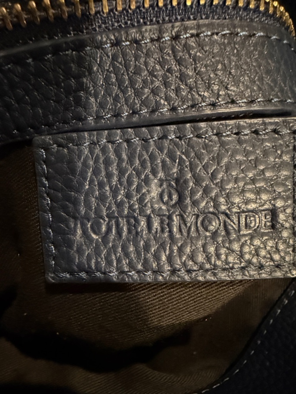 Tote Le Montde:Navy Pebbled Leather Shoulder Hobo Bag with Gold Zip Accent - Picture 7 of 7